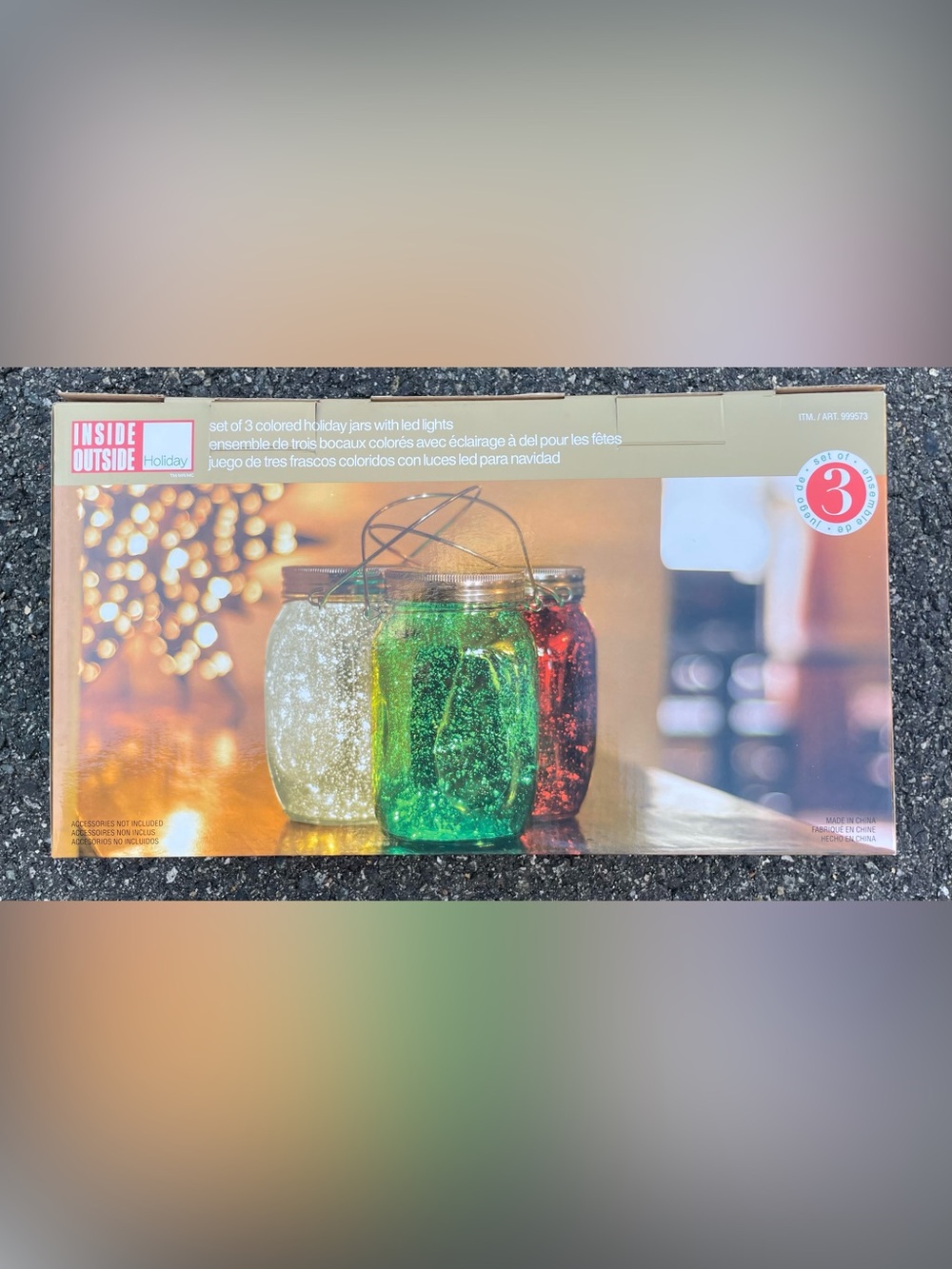 New in Box Holiday LED Mason Jar Trio - Green, Red, Clear